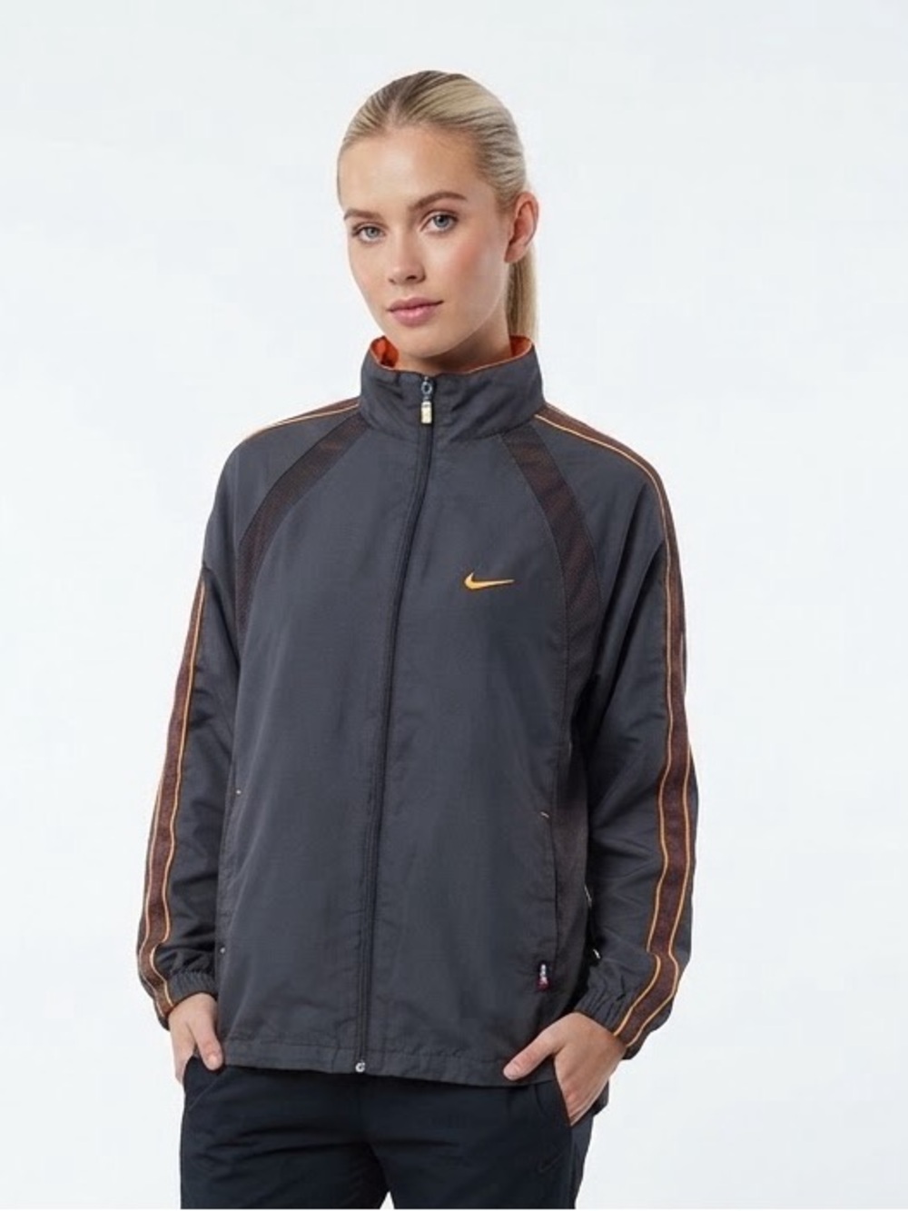 Nike jacket - women’s Nike Gray Windbreaker Jacket with Orange Accents